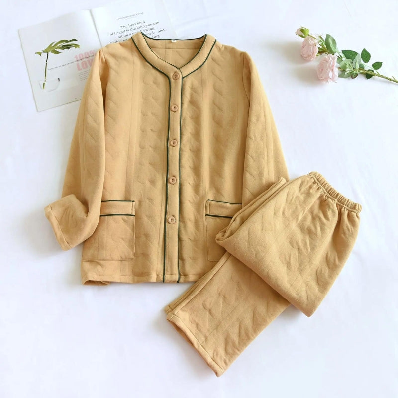 Pyjama jaune en flanelle pour femme