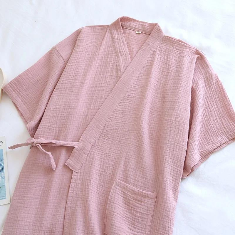Pyjama kimono de couleur rose en matière coton pour femme