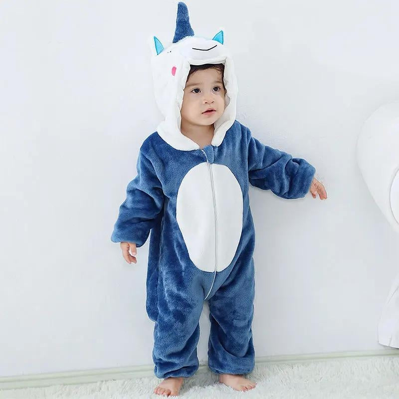 Pyjama licorne bleu et blanc bébé