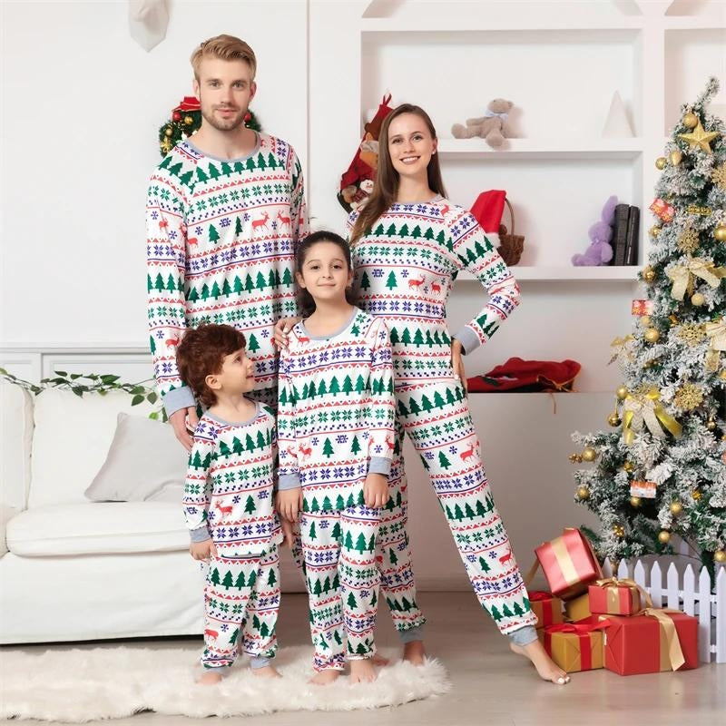 Pyjama Noël assorti famille blanc à motifs