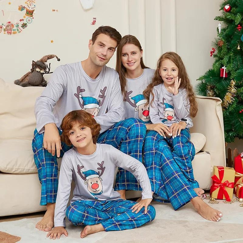 Pyjama Noël famille gris et bleu