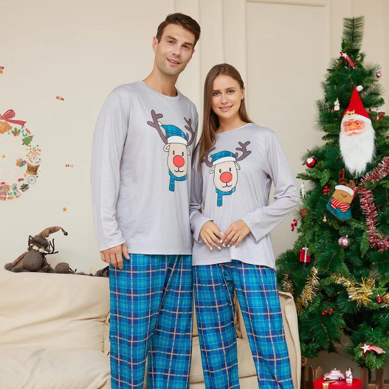 Pyjama de Noël gris et bleu assorti pour toute la famille