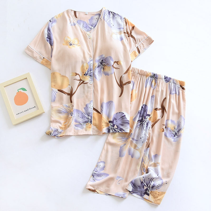 Pyjama satin orange manches courtes