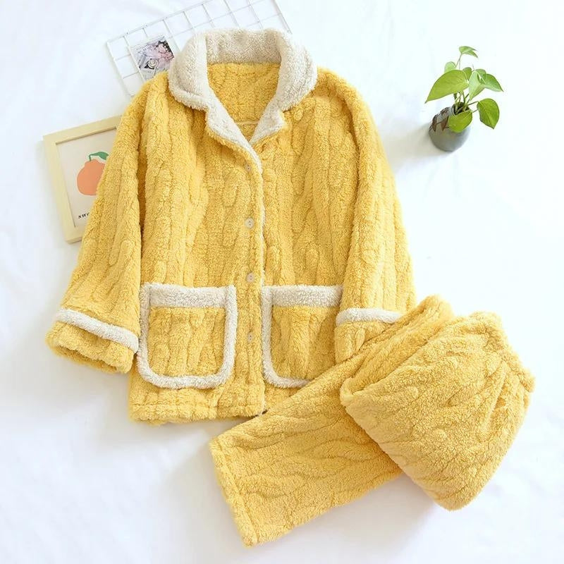 Pyjama pilou pilou femme 2 pièces jaune
