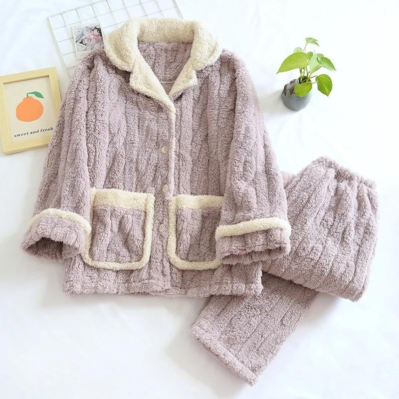 Pyjama pilou pilou femme 2 pièces mauve