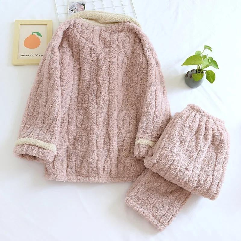 Pyjama en matière pilou pilou 2 pièces de couleur rose clair pour femme