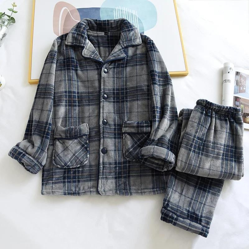 Pyjama polaire homme noir et bleu à carreaux