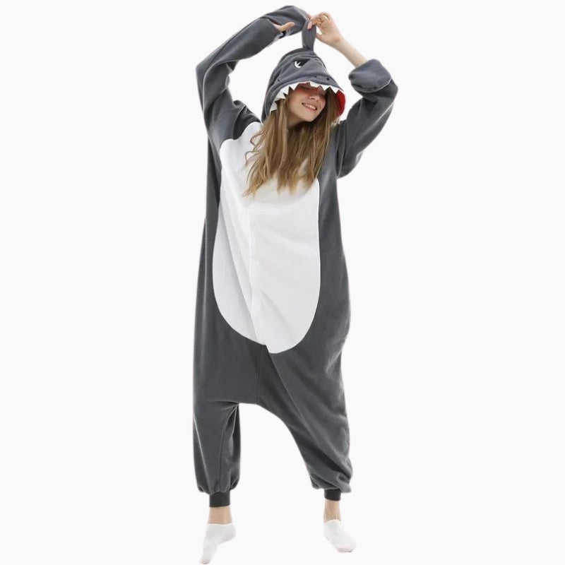 Pyjama mixte gris et blanc style requin