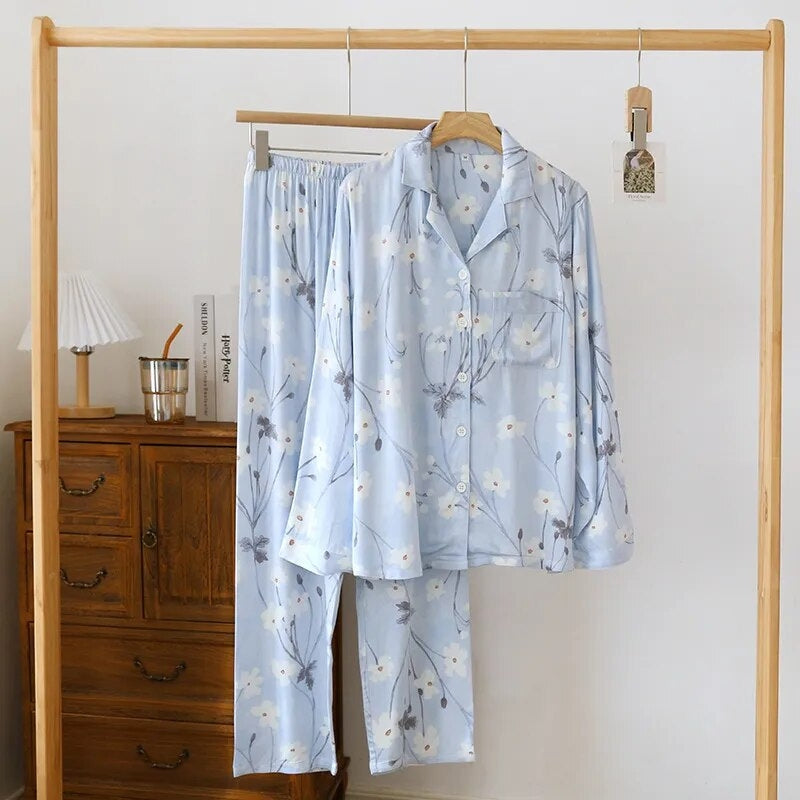 Pyjama satin bleu ciel