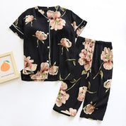 Pyjama satin noir manches courtes