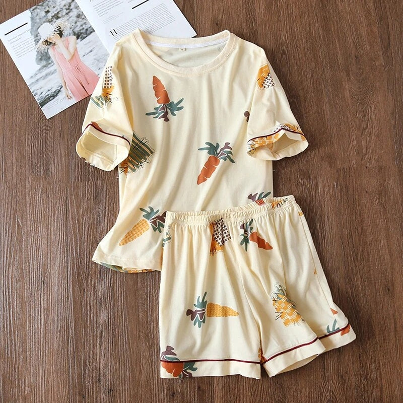 Pyjama short beige à motifs