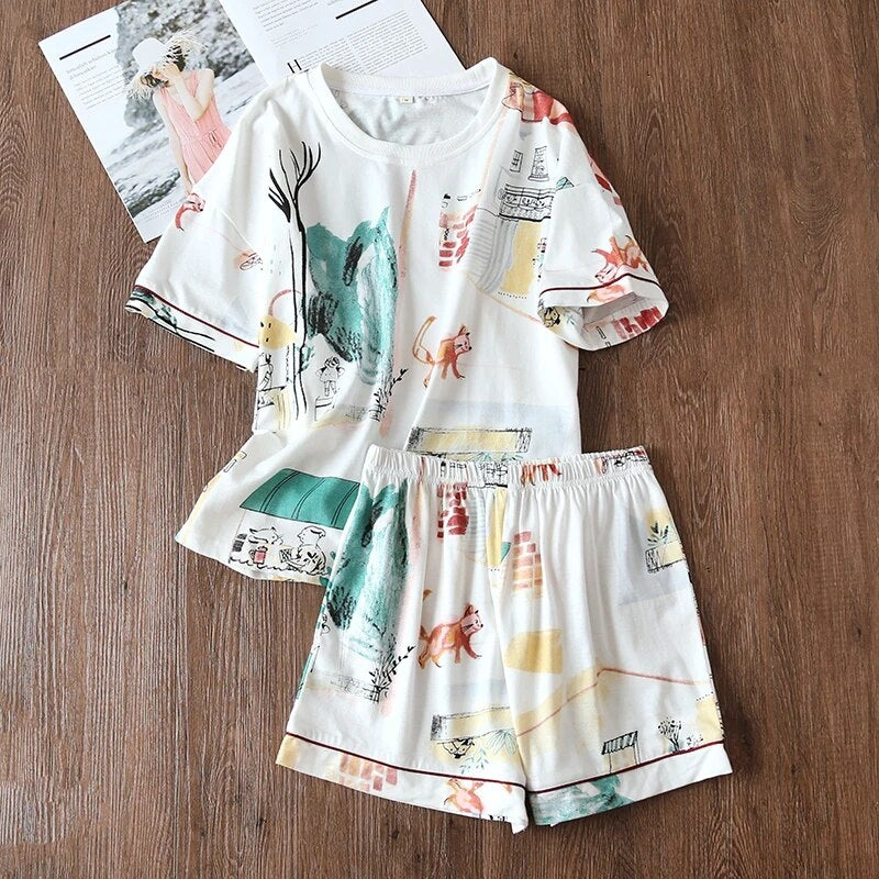 Pyjama short coton coloré