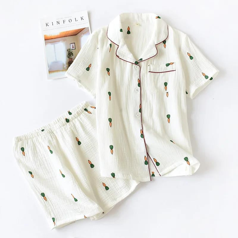 Pyjama short femme coton blanc