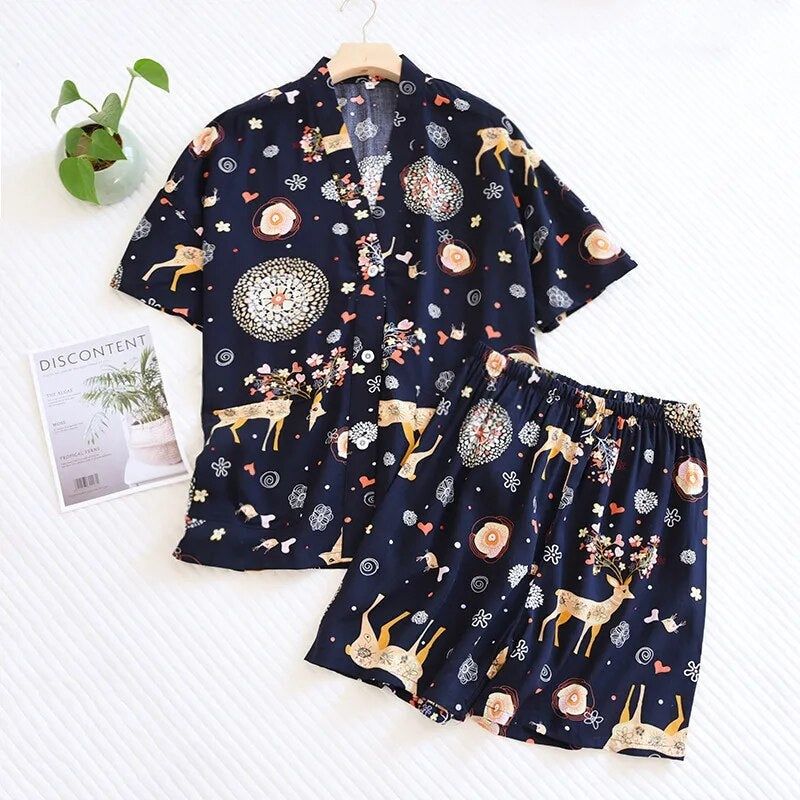 Pyjama short satin motifs animaux