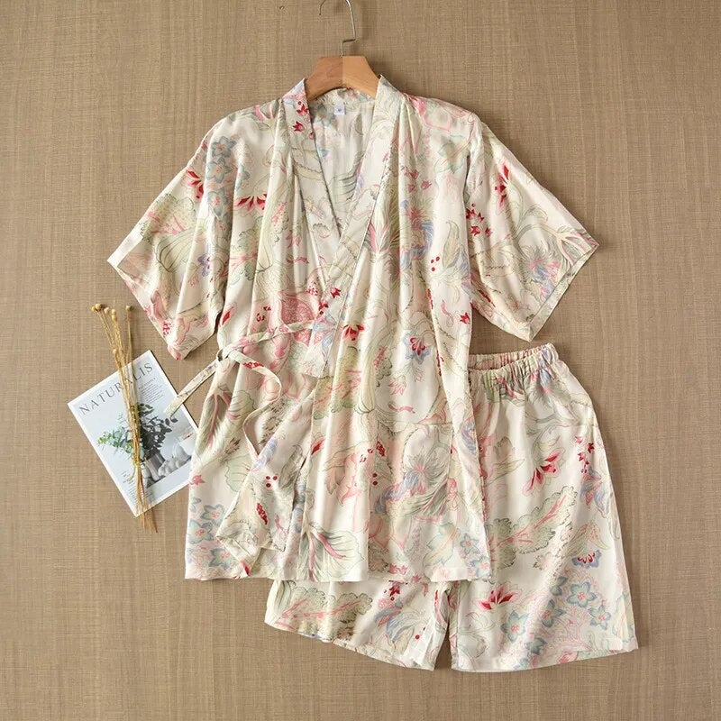 Pyjama short style kimono coloré