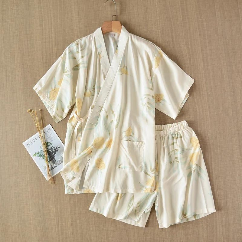 Pyjama short style kimono jaune