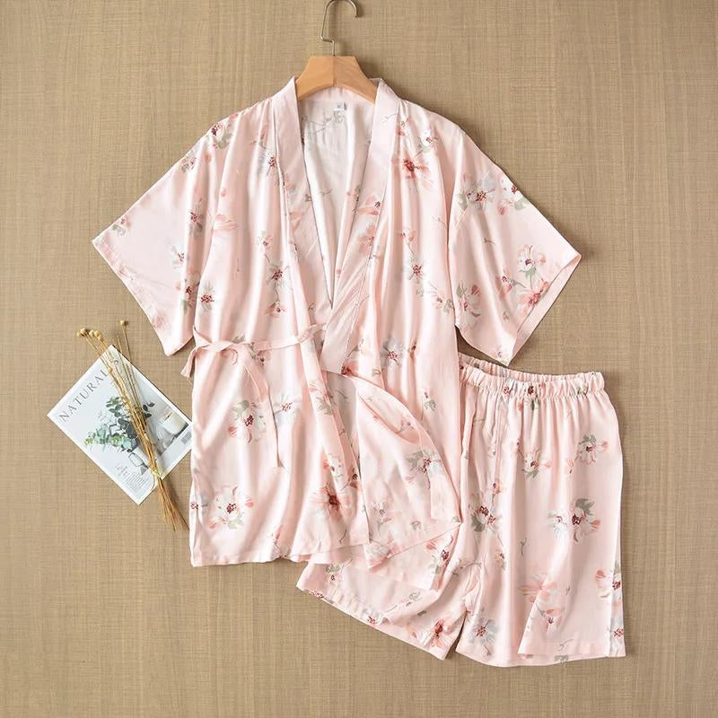 Pyjama short style kimono rose