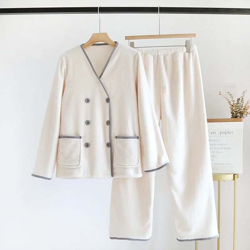 Pyjama velours femme blanc et gris