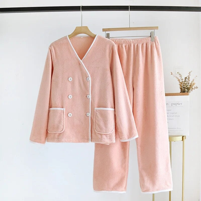 Pyjama velours femme rose et blanc