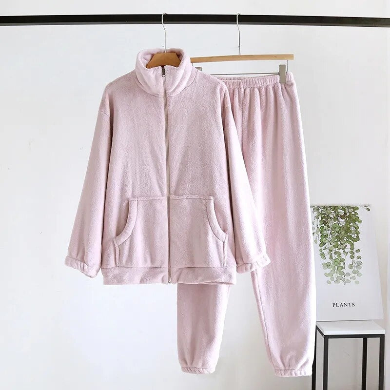 Pyjama velours femme rose