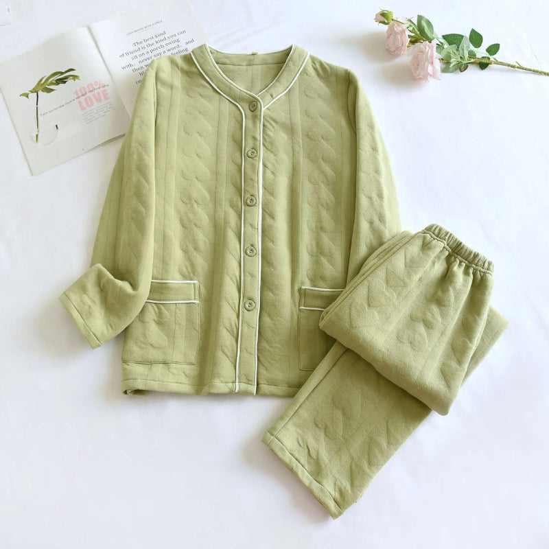 Pyjama vert en flanelle pour femme