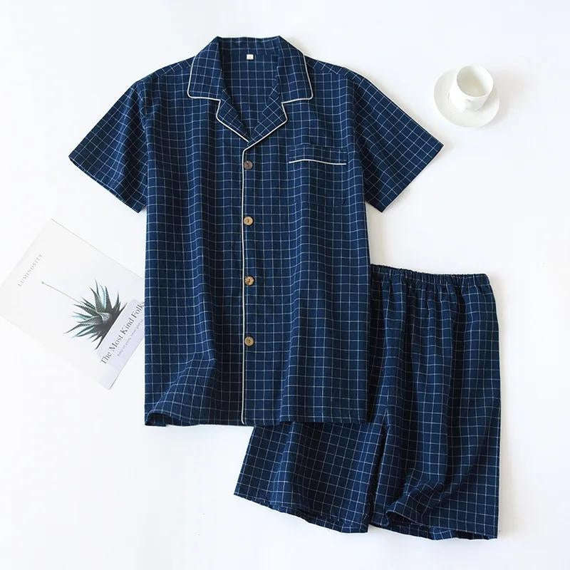 Short pyjama homme coton bleu marine